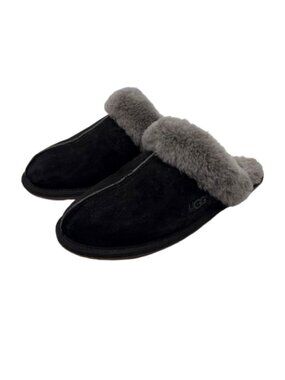 UGG~Scufette II~WOMENS SLIPPERS SUEDE SHEARLING Black & Gray NEAR NEW Size 10